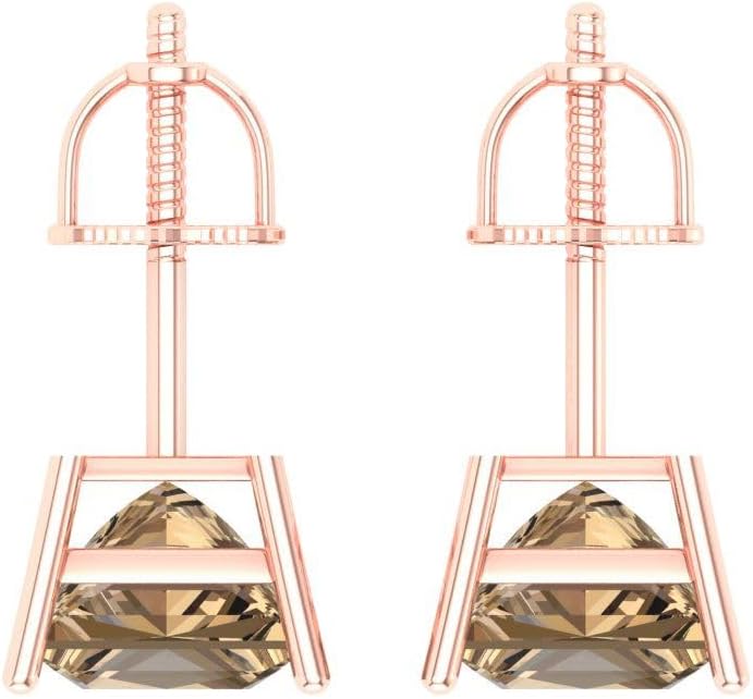 14K Rose Gold Simulated Champagne Diamond Stud Earrings with Screw back - Hypoallergenic, 4 cttw - Minimalist Women's Fine Jewelry - Image 4