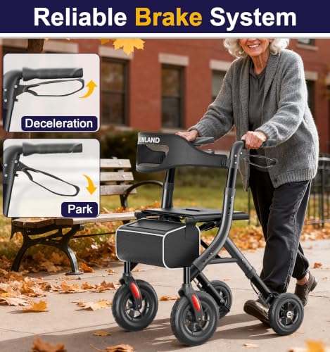 Image of HOMLAND All-Terrain Rollator Walker with Seat for Seniors, Aluminum Frame