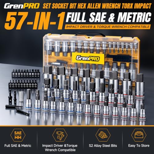 57 Piece Hex Bit Socket Set SAE Metric Allen S2 with 1 4 3 8 1 2 Drive - Image 2