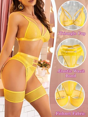 Image of popiv Women's Sexy Lingerie Set with Garter Belt Matching Bra and Panty Lingeries Sets 4 Piece