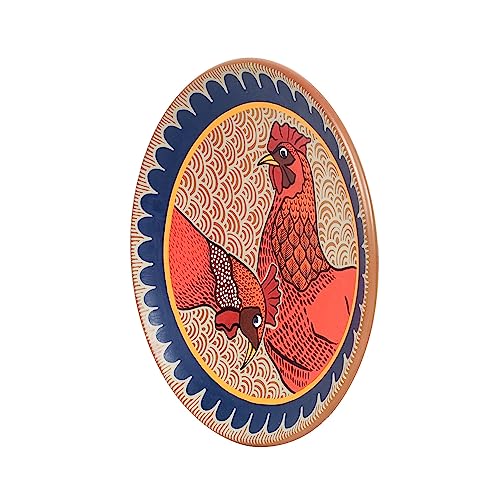 Image of AAKRITI ART CREATIONS Harmonic Plumage Terracotta Wall Decor Plate, Pichhwai Art Wall Hanging Plate Set of 1 Orange Color | Glossy Finish Terracotta | Home Items for Living Room, Bedroom, Office