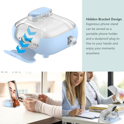 Image of Aircawin for Airpods 4 Case Clear,Secure Lock for Airpods 4th Generation Case Cover with Phone Stand and Magsafe Function,Auto Pop-up,Hybrid Protection Design with Carabiner&Cleaning Pen-Blue