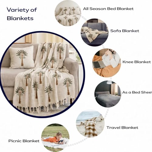 Image of Soft Cotton Palm Tree Sofa Throw Blanket 50x70 Inch or 127cm x 178cm Cozy and Lightweight, Perfect for Sofa, Bed, and Travel - Ideal for All Seasons (Pack of 1)