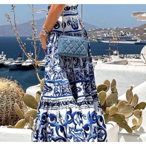 Skirt for Women Spring Printed Boho Loose High Waist Maix Blue Holiday Beach Ladies3