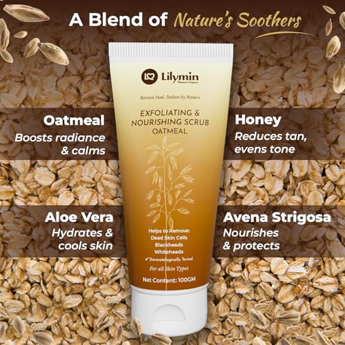 Image of Oatmeal Face Scrub With White Lily & Honey - inchGentle Glow inch 100GM, Clean - Natural & Organic, Nourishing, Exfoliating & Moisturizing, Removes Dead Skin, All Skin Types Men & Women