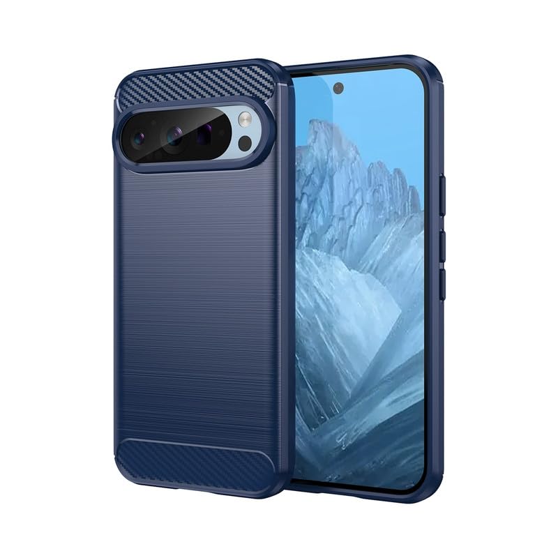 Image of NPRC Hybrid Ultra Slim Protective Case TPU Non-Slip Carbon Fiber Texture Shockproof Case Cover for Google Pixel 9 - Blue