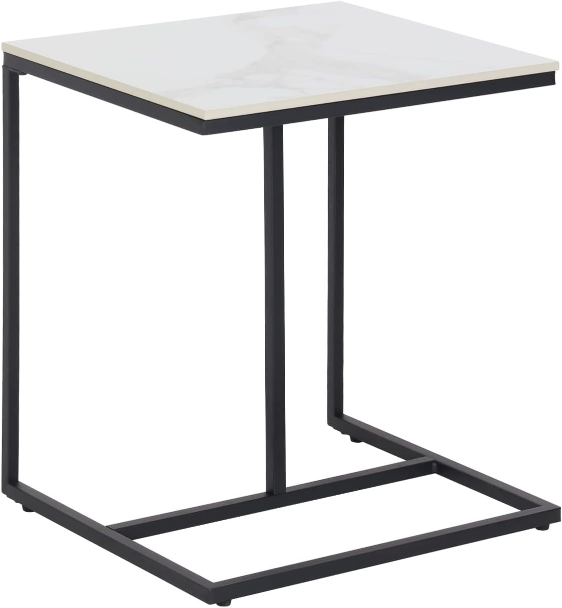 Wisfor Modern C-Shaped White Faux Marble End Table: Laptop Desk, Snacks & Drinks Holder, Decorative Piece - 17.72x15.55x20.66 Inches, Black + White