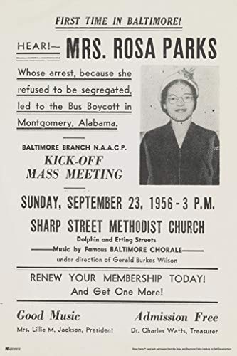 Rosa Parks Poster Baltimore Appearance 1956 Bus Boycott Project Classroom Civil Rights Cool Wall Art Print Poster 12x18