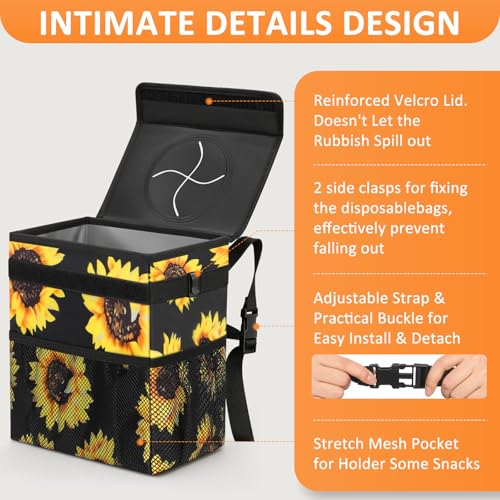 Image of Vankor Car Trash Can for Car Cute,Bag Bin Hanging Waterproof Automotive Garbage Cans Leak Proof Vehicle Trash Can Sunflower