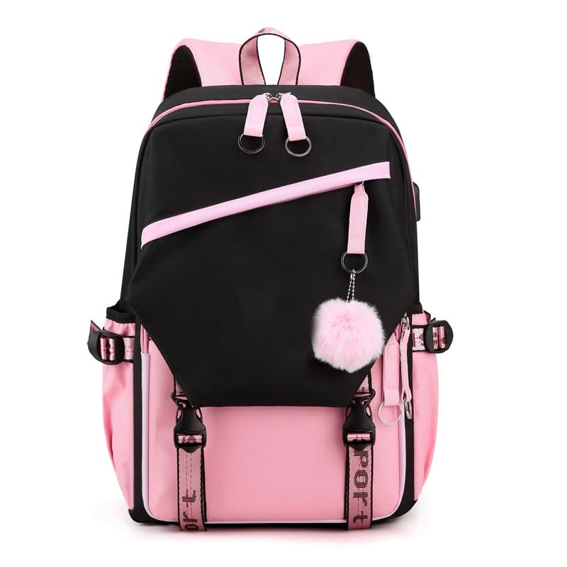 16.8 Inch Laptop Backpack Casual Cartoon Schoolbag Large Capacity Shoulder Bag for School Travel Hiking (with Cute Pendant)