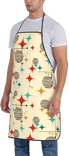 Miniatura 3 de Delantal de Cocina de Chef TNOKKU con Bolsillos para Cocinar, Asar, Barbacoa, Pintura para Mujeres y Hombres Atomic Retro