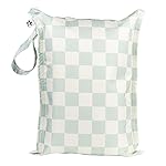 Tiny Twinkle Mess Proof Wet Bags | 1-Pack Reusable Waterproof Wet Bags for Swimsuits | Baby Clothes | Travel & Diaper Bag (Sage Checkers)