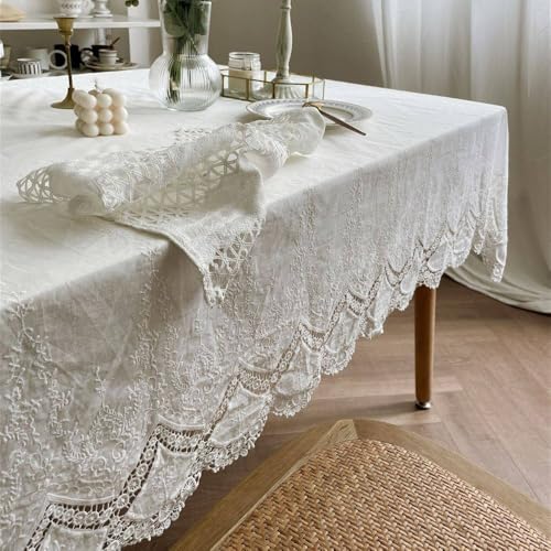 Nappe en coton dentelle blanche 130x160 cm pour table de mariage