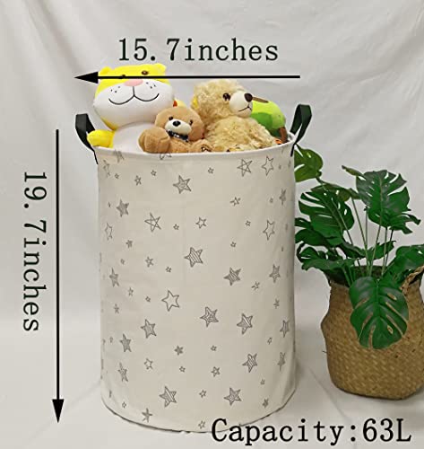 Image of Round Star Pattern Laundry Hamper Storage Basket Fabric Material Storage Hamper Organization Basket, Storage Bin, Gift Box with Handles for Room