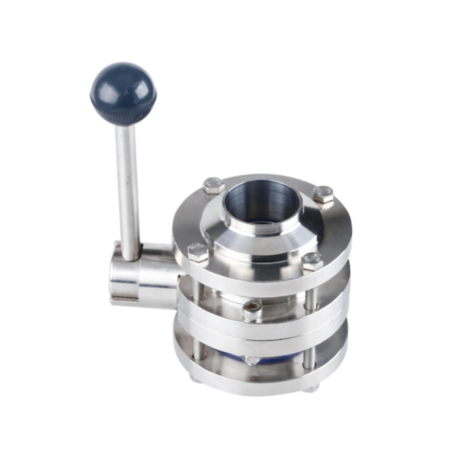 BALYDLUL 1-1/4" Stainless Steel 304 Sanitary Butterfly Valve Three Pieces Type Welding OD 32mm Silicone Sealing