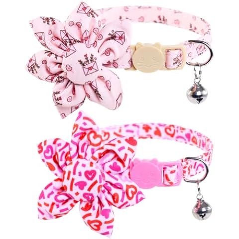 Valentine's Day Cat Collar Breakaway with Cute Sunflower and Bell for Kitty Adjustable Safety Love Heart Cover