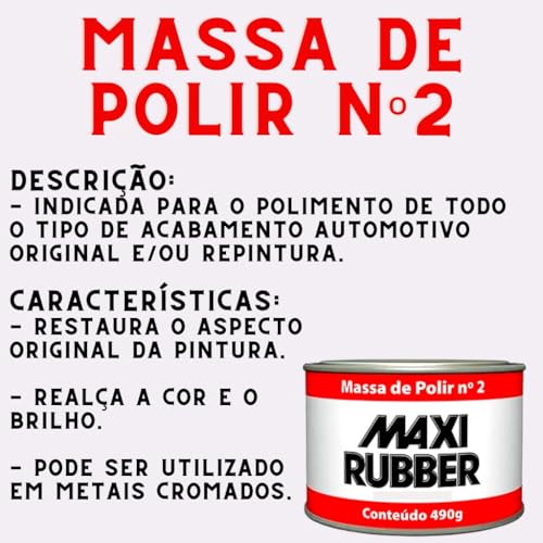 Massa de Polir Automotiva Polimento de Carro Moto Metal Polimento Maxi Rubber 490g