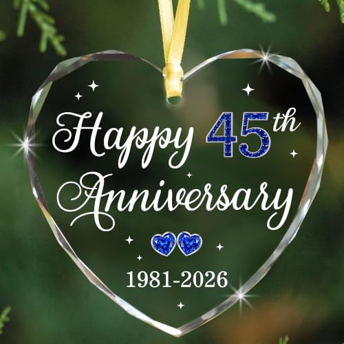 Bozspacer 45th Anniversary Heart Glass Ornament, Sapphire Wedding for Husband Wife Him Her, 45 Years Marriage Keepsake, Happy Sapphire Anniversary 2026, Sapphire Blue Ornament
