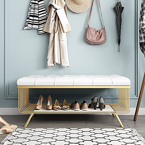 Banc de rangement chaussures haut de gamme en métal et cuir polyuréthane moderne