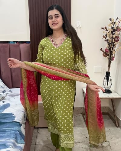 Image of GoSriKi Women's Rayon Viscose Printed Straight Kurta with Pant & Dupatta