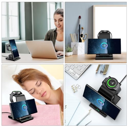 Image of Phelinta Wireless Charger for Samsung S25 Ultra, Charging Station for S25 /S24 Ultra /S24+ /S24 /S23 /S22 /Note 20 /Z Flip 6 /Fold 6, for Galaxy Watch Ultra /7 /6 /5, Galaxy Buds 2 Pro /Pro (No Adapter), Black