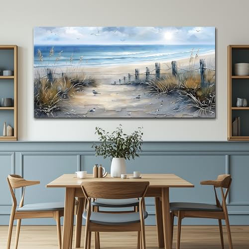FUHAIHUA Canvas Decorations For Living Room Large Wall Art For Office Modern Bedroom Wall Decor Beach Wall Painting Blue Ocean Sea Wave Pictures Artwork Aesthetics Posters Home Decor 24X48 In
