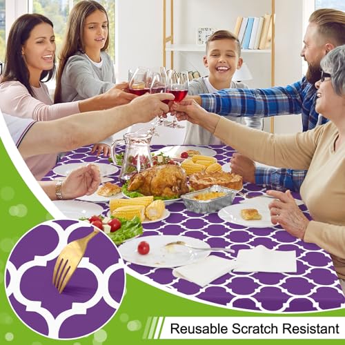 Image of Smiry Square Table Cloth, Flannel Backed Vinyl Tablecloth, 54 inchx54 inch | Waterproof Plastic Tablecloths, Wipeable Table Cover for Dining, Indoor and Outdoor (Purple)