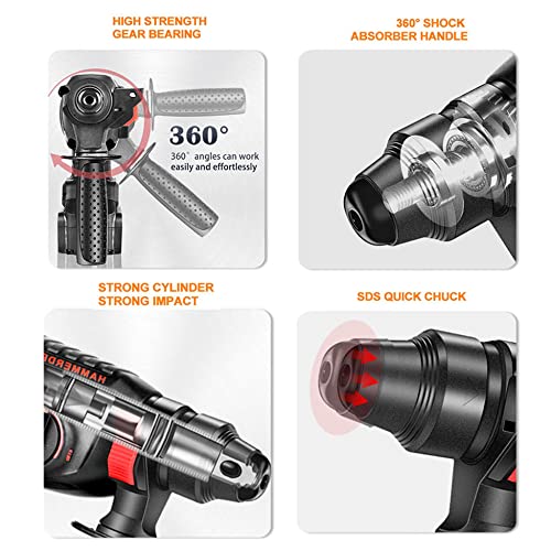 QPWZ Akku-Bohrhammer-Kit, Bohrhammer 18 V, 0-980 U/min, Variabler Geschwindigkeitshammer, 4-in-1-Akku-Bohrmaschine, mit… – Bild 5
