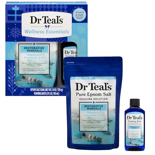 Dr Teals Holiday Limited Edition Bath Gift Set | Epsom Salt Soak and Foaming Liquid 14 oz Salt 3 fl oz Bath (Fresh Minerals)
