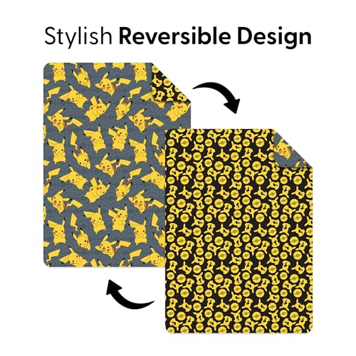 Image of Northwest Pokemon Company Reversible Twin Quilted Blanket - Pikachu & Pokeball Pattern for Anime Fans, Cozy Blanket for Bed, Game Room or Couch, 60x90 inches