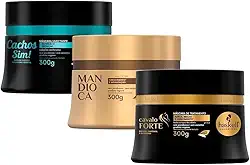 Kit Cronograma Capilar para Cabelos Cacheados Hidratação, Reconstrução, Nutrição