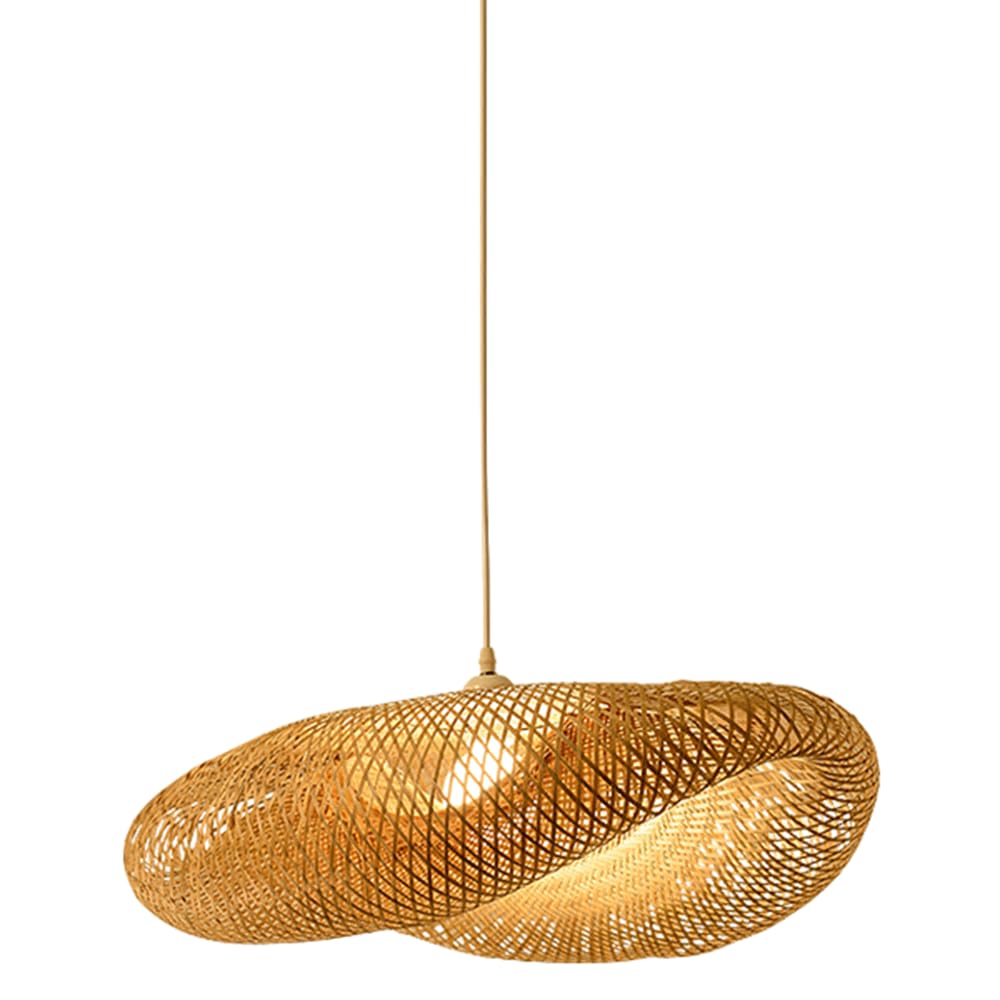 CJSLXGBL Hand-Woven Bamboo Hanging Lighting Fixtures Boho Light Fixture E27 Ceiling Hanging Light Vintage Chandeliers Coastal Pendant Light Farmhouse Lampshade for Dining Room Kitchen Island Hallway
