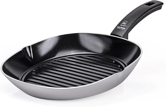 Moneta Innova Grill Pan 28 x 28 cm, Natural FineGres Coating NO PFAS, Also Suitable for Induction, 100% Made in Italy