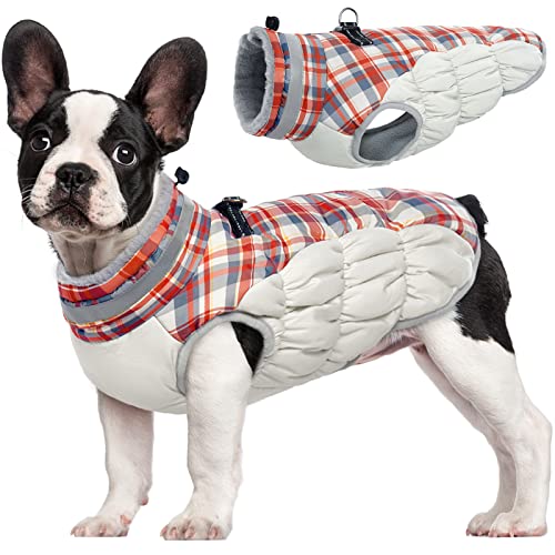 FUAMEY Dog Coat for Medium Dogs,Waterproof Dog Winter Jacket with Harness Built in Puppy Cold Weather Coats Reflective Pet Vest with Zipper Warm Fleec