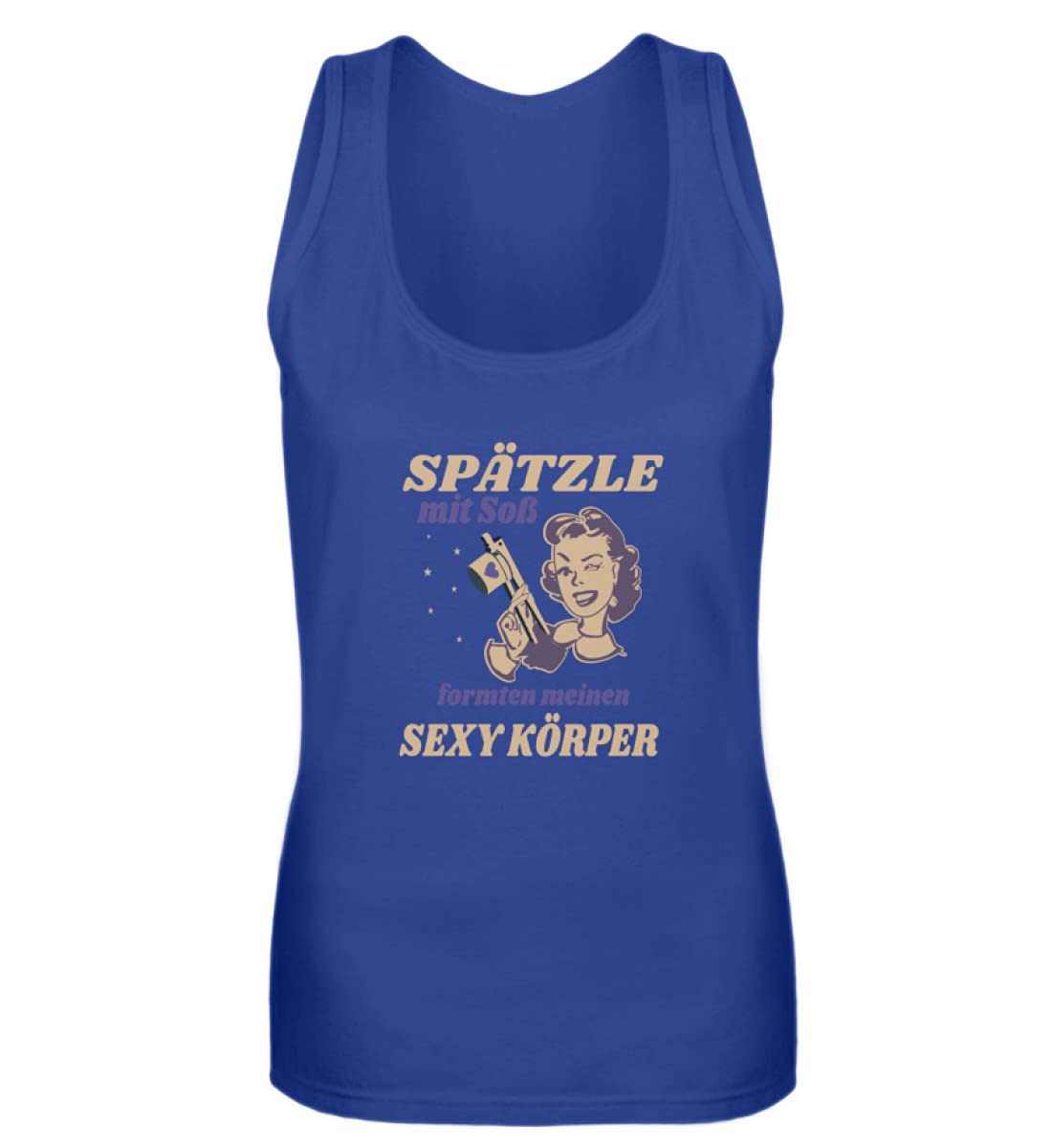 Débardeur femme bleu roi L imprimé Spätzle avec sauce