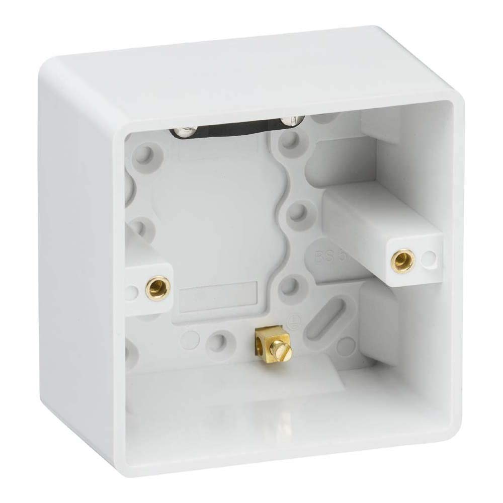 Curved Edge Single 47mm Pattress Box with Earth Terminal and Cable Strain Relief