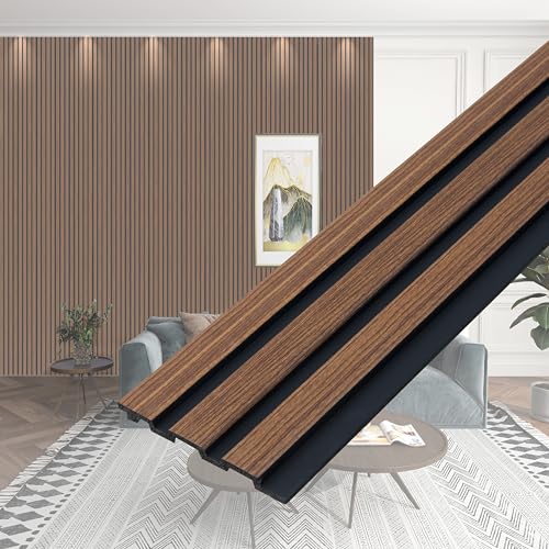 Image of Plantex Wall Panels /Wooden Louvers Panel for Wall 8 Feet /Charcoal Panel for Interior Wall Decor /3D Wall Panel - Pack of 3 Covers - 9 Sq. Ft, Size-5 Inch x 8 Feet (Wooden-Classic Strip)