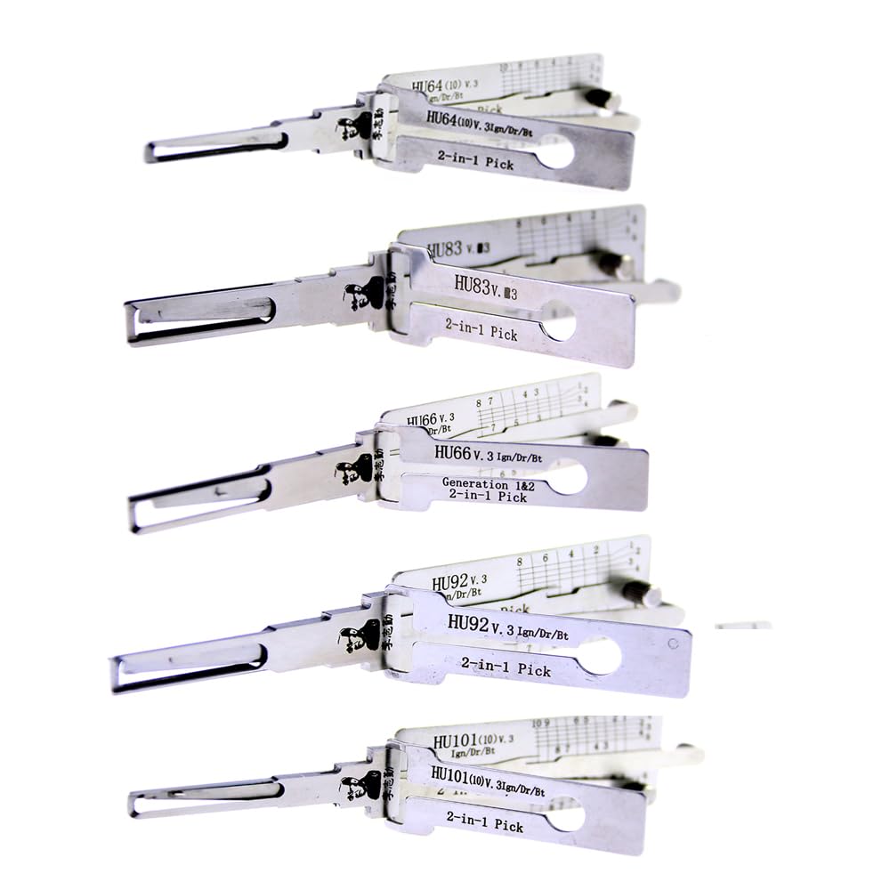 QiDAi LiShi Ensemble de crochetage de lecture, Kit de 5 pièces 2-en-1 Outils de crochetage de serrure de voiture, HU66 HU92 HU83 HU64 HU101 Outils LiShi pour serrurier, ouvrier automobile, ouvrez