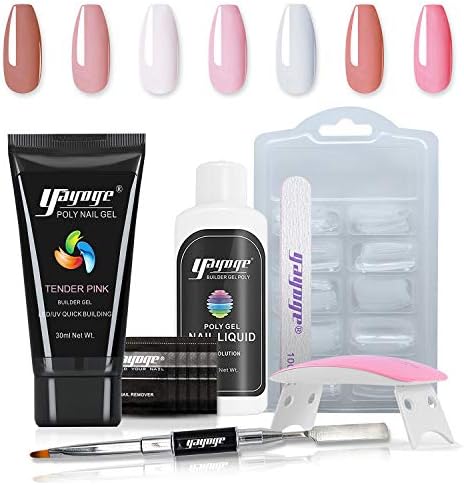 Yayoge Poly Gel Nail Extension Gel Nail Kit with UV Lamp - 30ML Builder Gel Poly Nail Gel Hard Gel for Nails with Slip Solution All in one French Manicure Set for Starter DIY Nail Art at Home