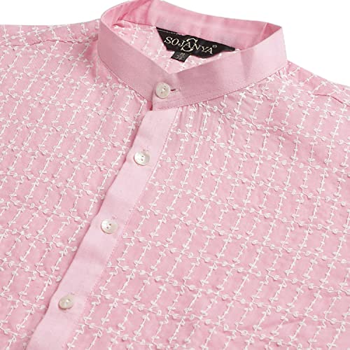 Image of SOJANYA (Since 1958 Men's Pure Cotton Blue Kurta with White Embroidery and White Pyjama Set
