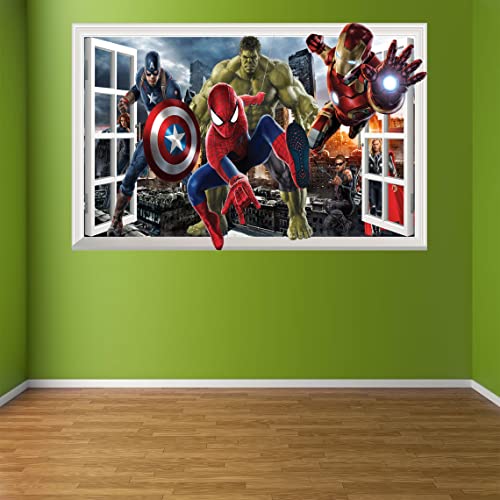Superhero Wall Decals - Boys Bedroom Decor - Wall Clings For Kids - 35" X 24" (Large) - Superhero Wall Art Poster Wallpaper Decor #TOP2
