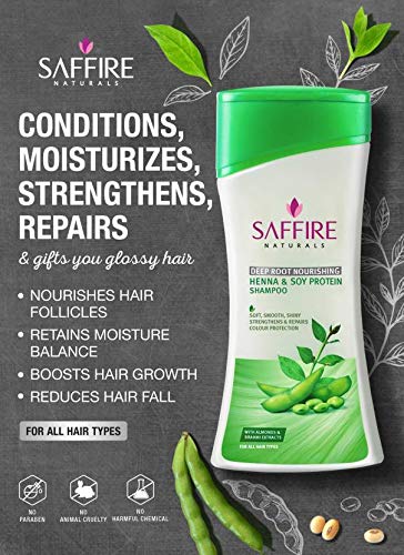 Saffire Naturals Henna And Soy protein Deep Root Nourishing Shampoo | Enriched with l-Arginine | For Nourished & Healthy Hair | Suitable for all (250ml)