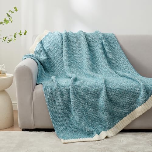 Image of Snuggle Sac Teal Throw Blankets for Couch, Super Soft Warm Blankets Cozy Knit Fuzzy Plush Lightweight Throws for Sofa, Bed, Living Room, Heather Teal, 50x60 inches