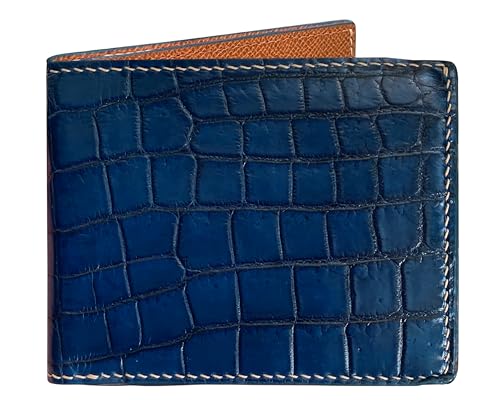 Image of HATA Navy Blue Exotic Bifold Leather Wallet for Men, Slim Minimalist Wallet, Hand-Stitched RFID Blocking Leather Wallets, Handmade Gift for Birthday, Anniversary, Father's Day VINAM-88