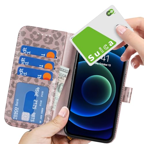 Image of for iPhone 13 Mini Case Wallet with Card Holder,for iPhone 13 Mini Wallet Case for Women Men,PU Leather Shockproof Magnetic Buckle Stand Flip Phone Case-Rose Gold Leopard