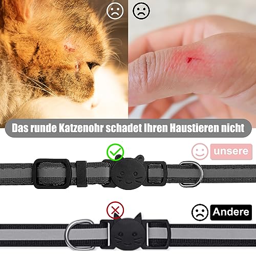 Diyife Katzenhalsband Kompatibel mit Airtag, [2er Pack] Reflektierend GPS Leichte Tracker Katzenhalsbänder mit Airtag Hülle, Schnellverschluss, Glöckchen, 20-33 cm Verstellbar für Katzen, Schwarz