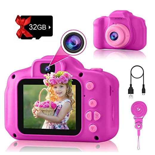 PROGRACE Câmera infantil presente para meninas – câmera digital para crianças com selfie dupla idade 3 4 5 6 7 8 9 anos de idade brinquedos de câmera infantil de Natal 3-12 crianças câmera infantil gravador de vídeo