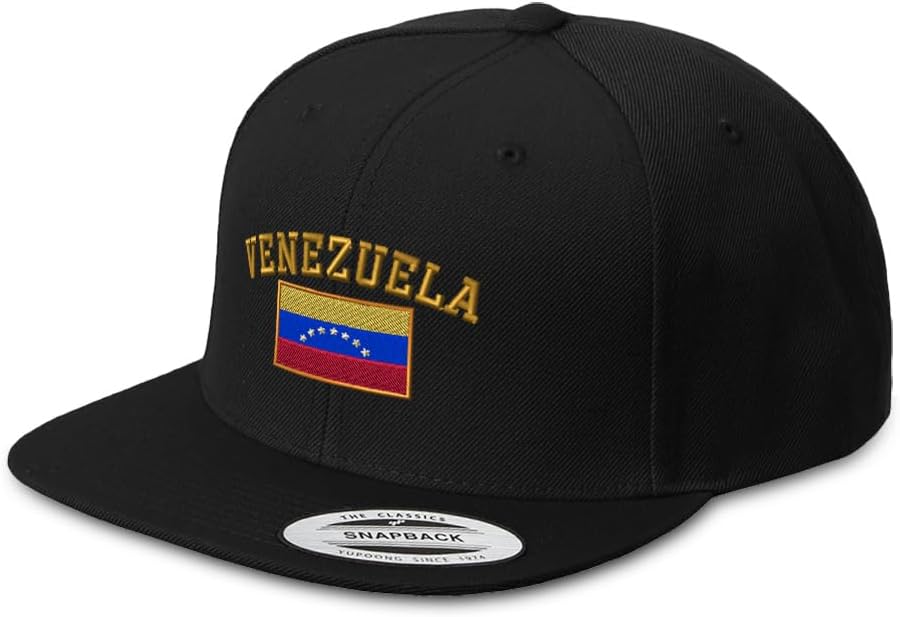 Custom Snapback Hat for Men Flat Brim Hats Venezuela Flag Embroidered Flat Bill Hat Acrylic