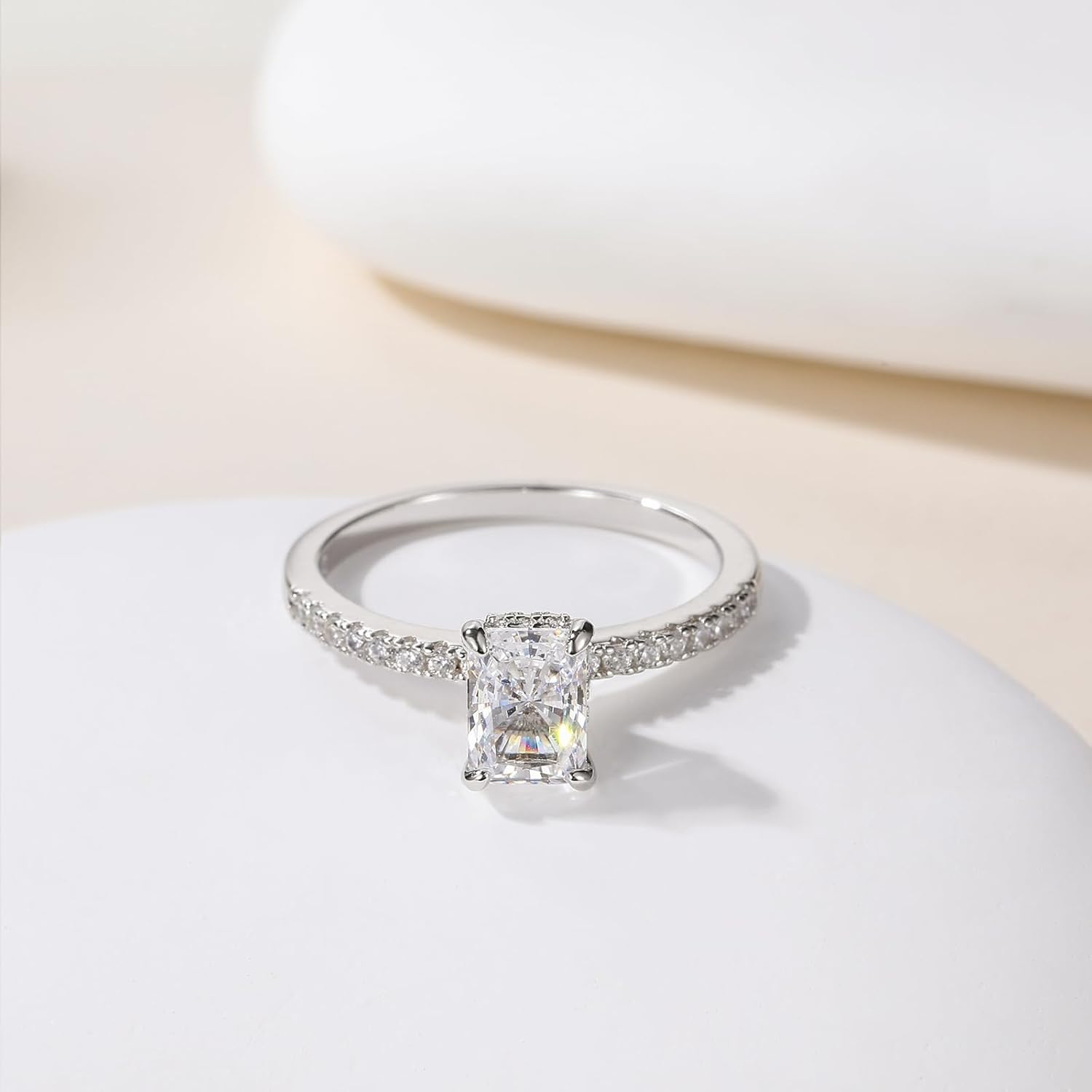 EAMTI 1/2/3/4CT 925 Sterling Silver Engagement Rings Radiant Cut Solitaire Cubic Zirconia CZ Wedding Promise Rings for Her Wedding Bands for Women Size 3-11