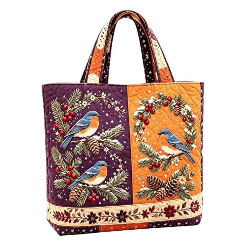 Digital Print Quilted Tote Bag Women Christmas Holiday Shopper Bag